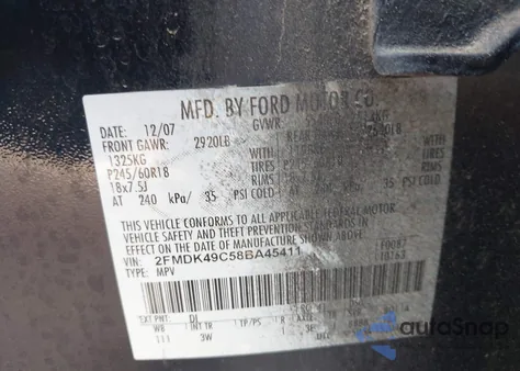 2008 Ford Edge Limited from USA, damaged, VIN 2FMDK49C58BA45411